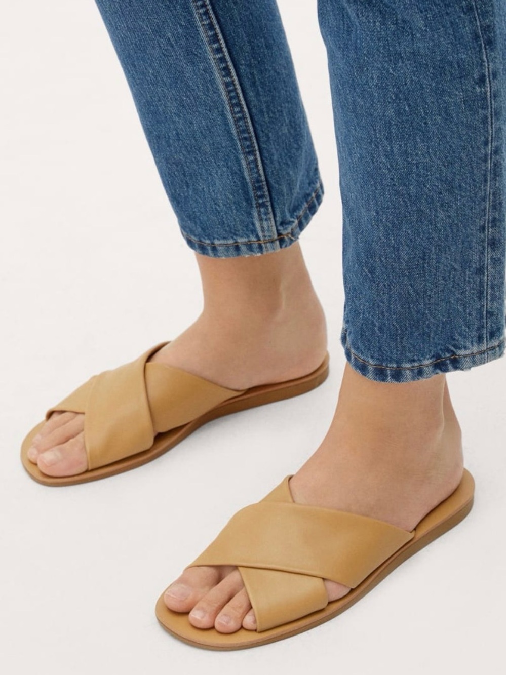 Everlane Tan Leather Crossover Slide Sandals - Women